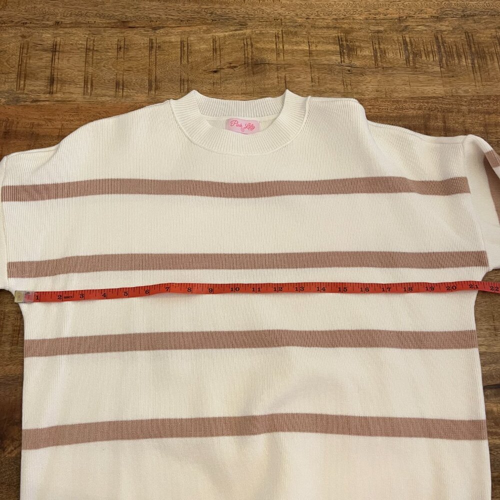 Pink Lily Cream Striped Crewneck Tunic Sweater M - Picture 8 of 9
